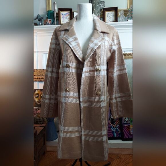 🆕️Anne Klein Plaid Notch Collar Open Front Sweater Cardigan Size M - Picture 1 of 7